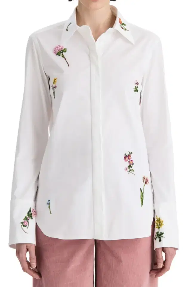 Oscar de la Renta Embroiderd Botanical Long Sleeve Blouse