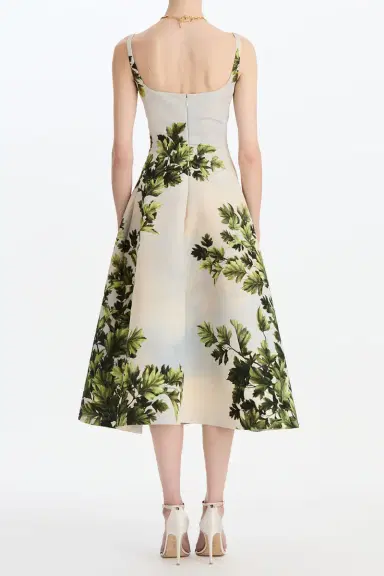 Oscar de la Renta Foliage Sleeveless Flare Midi Dress | Thumbnail 4