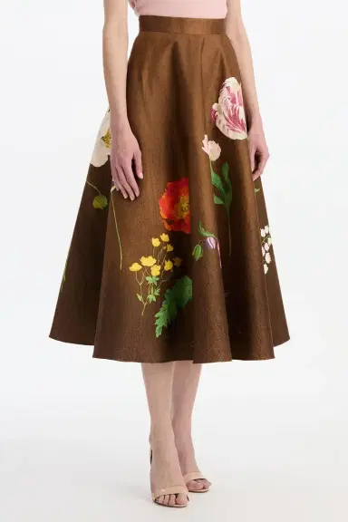 Oscar de la Renta Mixed Botanical Circle Midi Skirt | Thumbnail 3