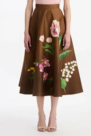 Oscar de la Renta Mixed Botanical Circle Midi Skirt | Thumbnail 4