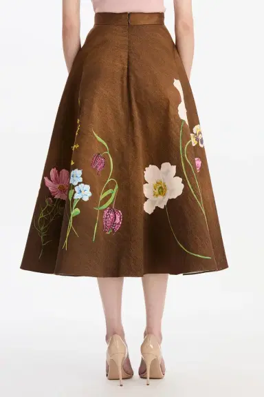Oscar de la Renta Mixed Botanical Circle Midi Skirt | Thumbnail 5