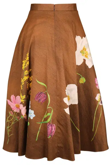 Oscar de la Renta Mixed Botanical Circle Midi Skirt | Thumbnail 6