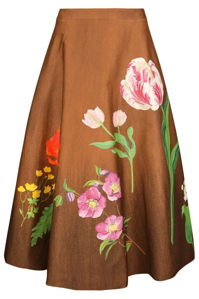 Oscar de la Renta Mixed Botanical Circle Midi Skirt