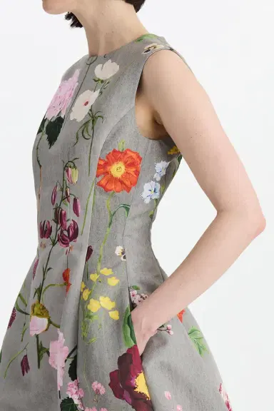 Oscar de la Renta Mixed Botanical Sleeveless Cocktail Dress | Thumbnail 3