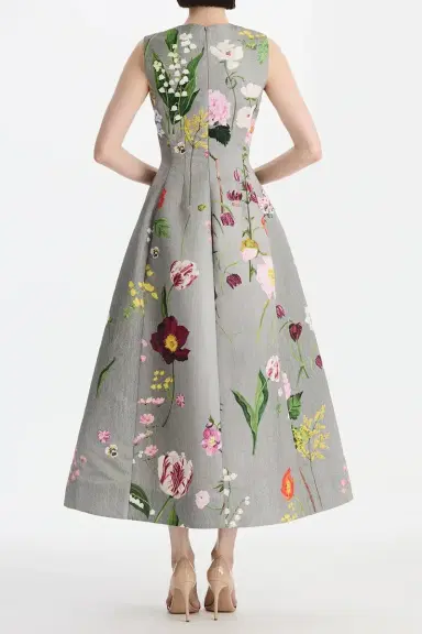Oscar de la Renta Mixed Botanical Sleeveless Cocktail Dress | Thumbnail 5