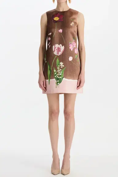 Oscar de la Renta Mixed Botanical Sleeveless Short Dress | Thumbnail 2