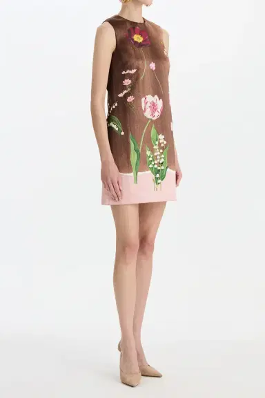 Oscar de la Renta Mixed Botanical Sleeveless Short Dress | Thumbnail 4