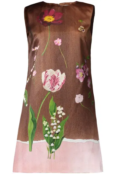 Oscar de la Renta Mixed Botanical Sleeveless Short Dress | Thumbnail 1