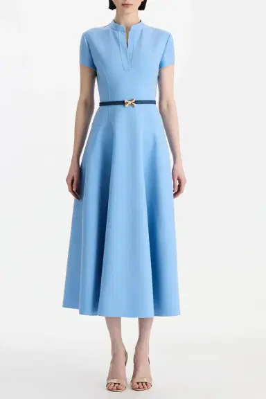 Oscar de la Renta Short Sleeve Flare Midi Stretch Dress | Thumbnail 2