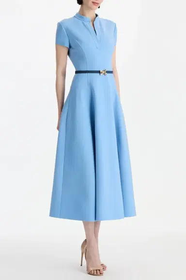 Oscar de la Renta Short Sleeve Flare Midi Stretch Dress | Thumbnail 3