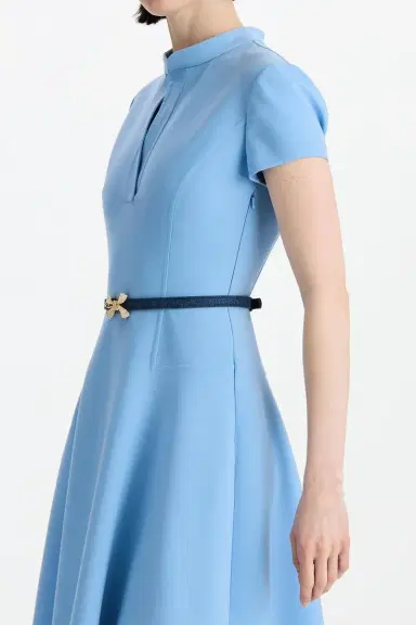 Oscar de la Renta Short Sleeve Flare Midi Stretch Dress | Thumbnail 4
