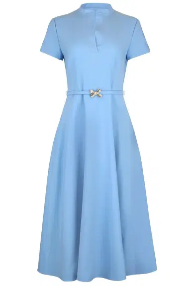 Oscar de la Renta Short Sleeve Flare Midi Stretch Dress | Thumbnail 1