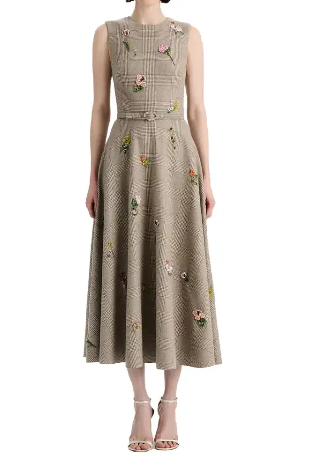 Oscar de la Renta Sleeveless Floral Plaid Day Dress