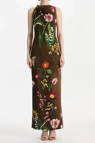 Oscar de la Renta Sleeveless Mixed Botanical Day Dress | Thumbnail 2 Oscar de la Renta Sleeveless Mixed Botanical Day Dress | Thumbnail 2