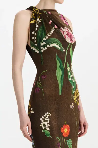 Oscar de la Renta Sleeveless Mixed Botanical Day Dress | Thumbnail 3 Oscar de la Renta Sleeveless Mixed Botanical Day Dress | Thumbnail 3