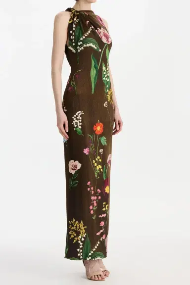 Oscar de la Renta Sleeveless Mixed Botanical Day Dress | Thumbnail 4 Oscar de la Renta Sleeveless Mixed Botanical Day Dress | Thumbnail 4