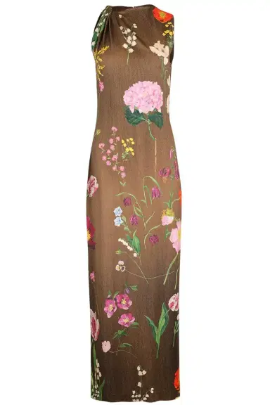 Oscar de la Renta Sleeveless Mixed Botanical Day Dress | Thumbnail 1 Oscar de la Renta Sleeveless Mixed Botanical Day Dress | Thumbnail 1