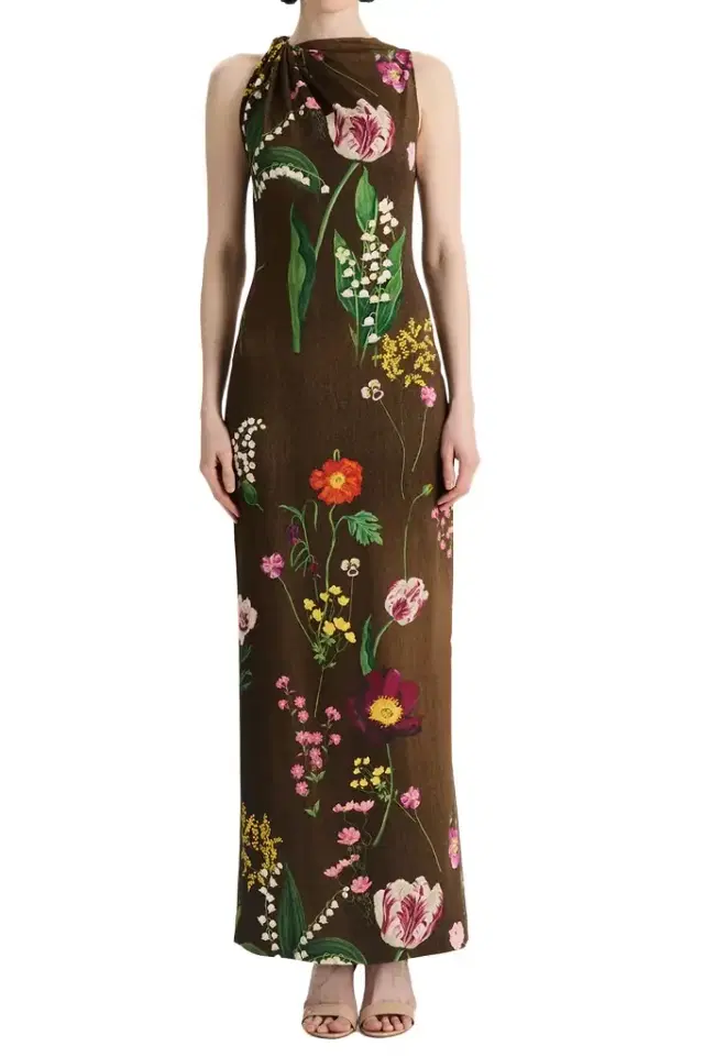 Oscar de la Renta Sleeveless Mixed Botanical Day Dress