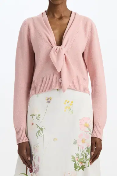 Oscar de la Renta Tie V Neck Cardigan | Thumbnail 2 Oscar de la Renta Tie V Neck Cardigan | Thumbnail 2