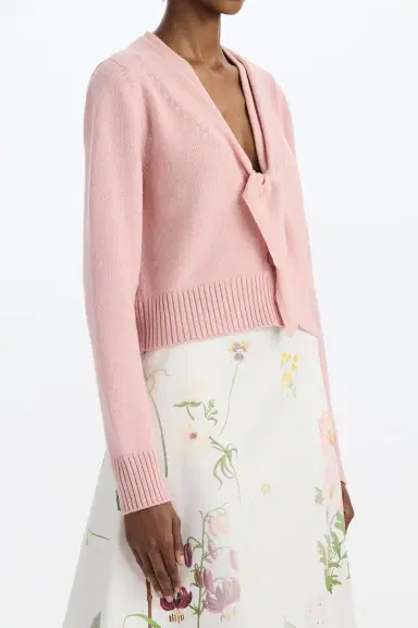 Oscar de la Renta Tie V Neck Cardigan | Thumbnail 4 Oscar de la Renta Tie V Neck Cardigan | Thumbnail 4