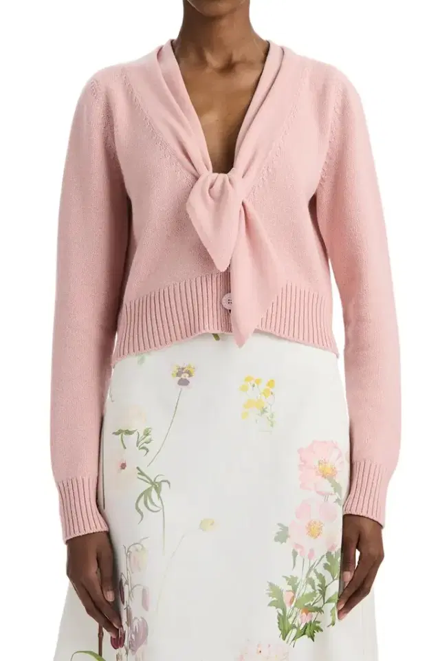Oscar de la Renta Tie V Neck Cardigan