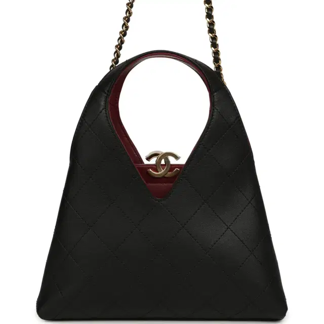 Chanel Small Chic Lady Shopping Bag Black, Burgundy Calfskin Gold Hardware
