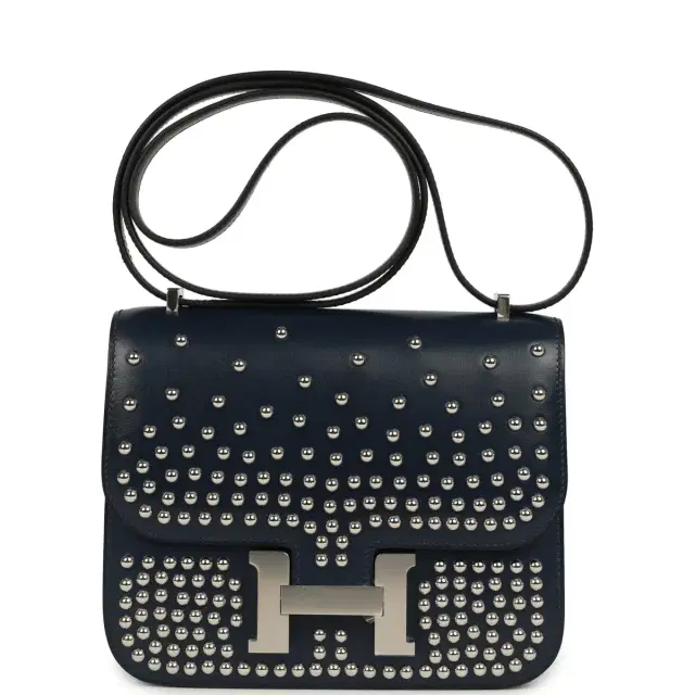 HERMÈS Hermes Constance 18 Clouté Bleu Abysse Box Palladium Hardware