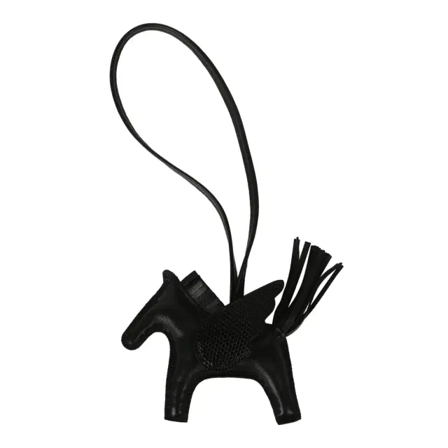 HERMÈS Hermes Pegase Rodeo Bag Charm PM Black Milo Lambskin, Varanus Niloticus Lizard Touch