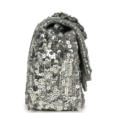 Chanel Pre-owned Chanel Mini Classic Square Flap Bag Metallic Silver Sequins Ruthenium Hardware | Thumbnail 3 Chanel Pre-owned Chanel Mini Classic Square Flap Bag Metallic Silver Sequins Ruthenium Hardware | Thumbnail 3