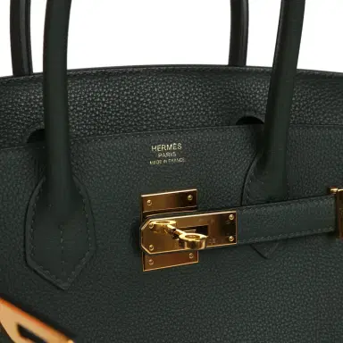 HERMÈS Pre-owned Hermes Birkin 30 Vert Fonce Togo Gold Hardware | Thumbnail 7