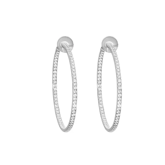 Mémoire Mémoire 18K White Gold Round Pave Diamond Hoop Earrings by The Solist