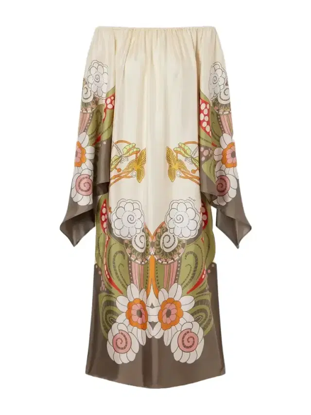 La DoubleJ Goddess Printed Off-the-shoulder Silk-twill Midi Dress