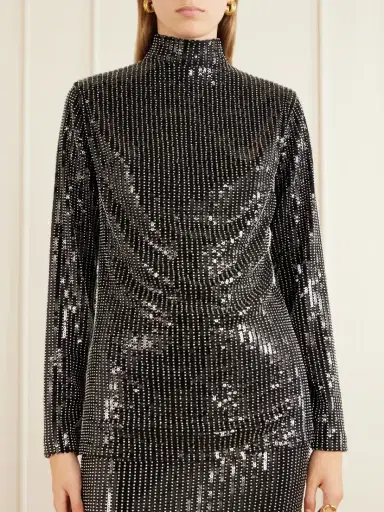 Dima Ayad Studded Sequin-trimmed Jersey Blouse | Thumbnail 3
