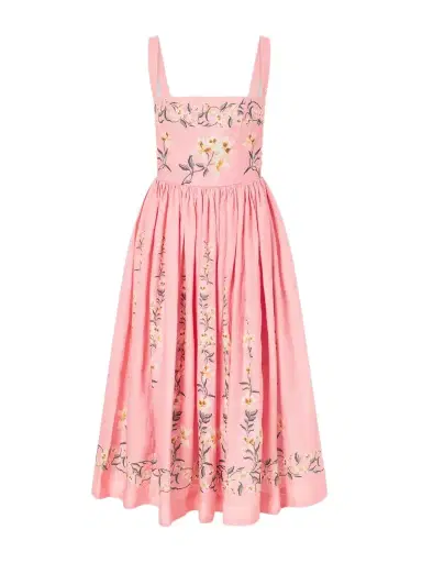 Agua by Agua Bendita Mielero Promesa Bead-embellished Floral-print Linen Midi Dress | Thumbnail 1 Agua by Agua Bendita Mielero Promesa Bead-embellished Floral-print Linen Midi Dress | Thumbnail 1