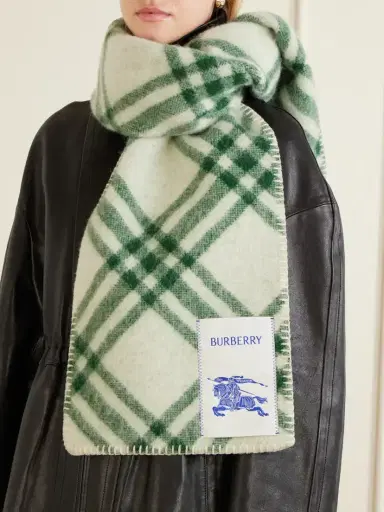 Burberry Logo-appliquéd Checked Wool Scarf | Thumbnail 2