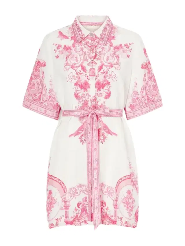 Camilla Floral-print Embellished Linen Mini Dress