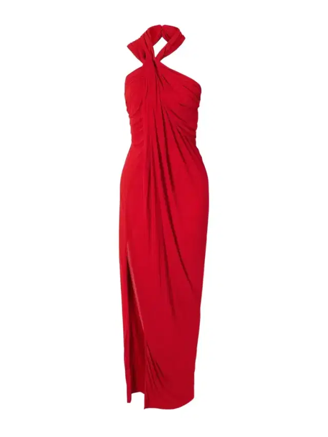 Balmain Draped Halterneck Jersey Maxi Dress