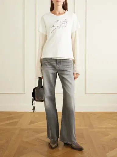 Acne Studios Evina Layered Logo-printed Mesh-trimmed Cotton And Hemp-blend T-shirt | Thumbnail 2
