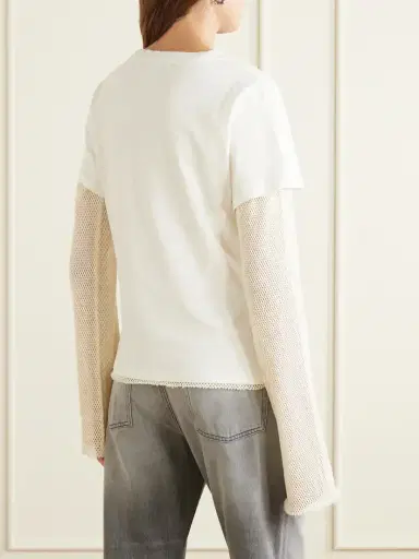 Acne Studios Evina Layered Logo-printed Mesh-trimmed Cotton And Hemp-blend T-shirt | Thumbnail 3