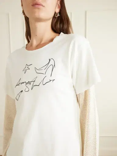 Acne Studios Evina Layered Logo-printed Mesh-trimmed Cotton And Hemp-blend T-shirt | Thumbnail 4
