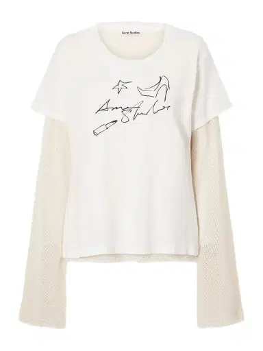 Acne Studios Evina Layered Logo-printed Mesh-trimmed Cotton And Hemp-blend T-shirt | Thumbnail 1