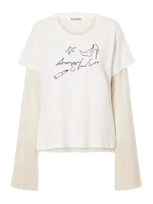 Acne Studios Evina Layered Logo-printed Mesh-trimmed Cotton And Hemp-blend T-shirt