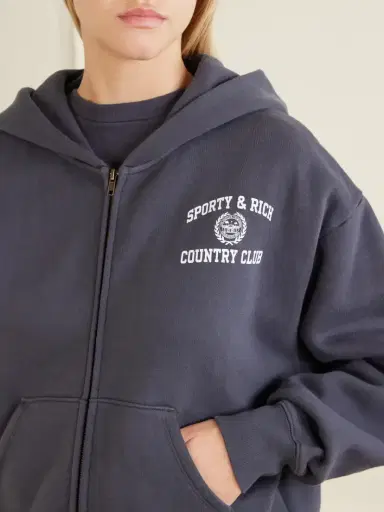 Sporty & Rich Logo-print Garment-dyed Cotton-jersey Zip-up Hoodie | Thumbnail 5 Sporty & Rich Logo-print Garment-dyed Cotton-jersey Zip-up Hoodie | Thumbnail 5