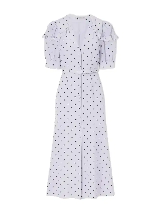 Alessandra Rich Belted Polka-dot Lace-trimmed Silk Midi Dress