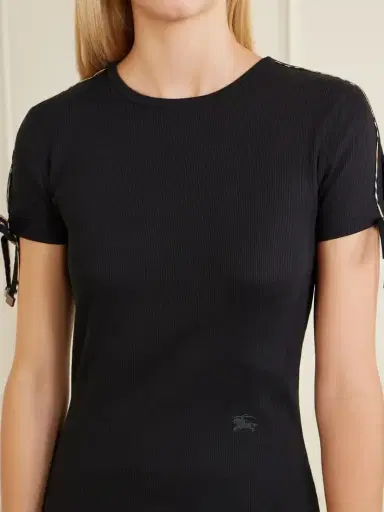 Burberry Tie-detailed Ribbed Stretch-cotton Jersey Mini Dress | Thumbnail 5