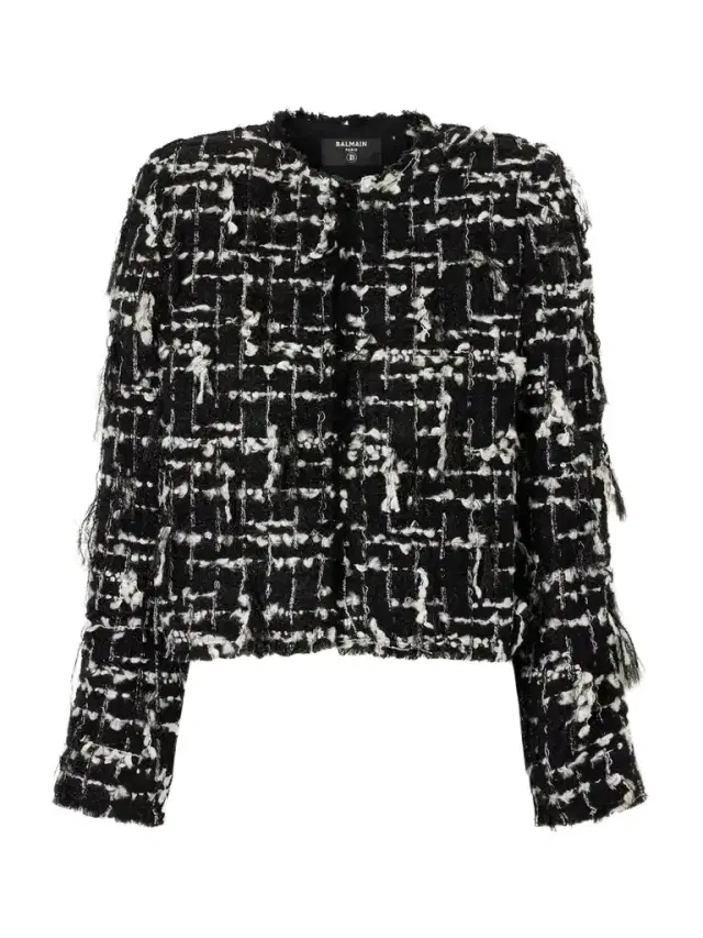 Balmain Cropped Embellished Metallic Tweed Jacket