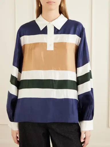 Sea Juliet Striped Satin Polo Shirt | Thumbnail 3 Sea Juliet Striped Satin Polo Shirt | Thumbnail 3