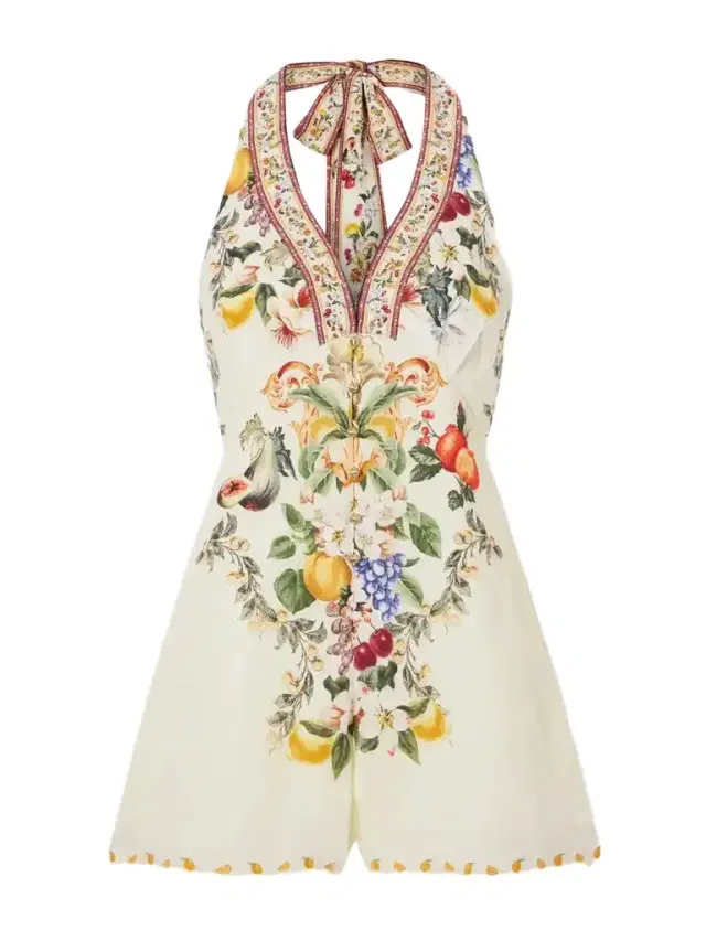 Camilla Embellished Floral-print Linen Playsuit