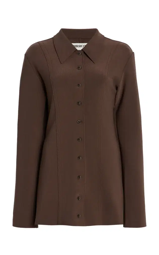 BIRROT Lay2 Fitted Button-Down Crepe Top