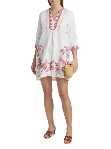Johnny Was Women's Linen Embroidered V-Neck Minidress - White | Thumbnail 2